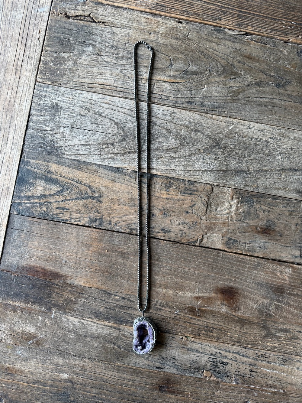 Amethyst Geode Pendant Necklace - Purple Crystal Drop